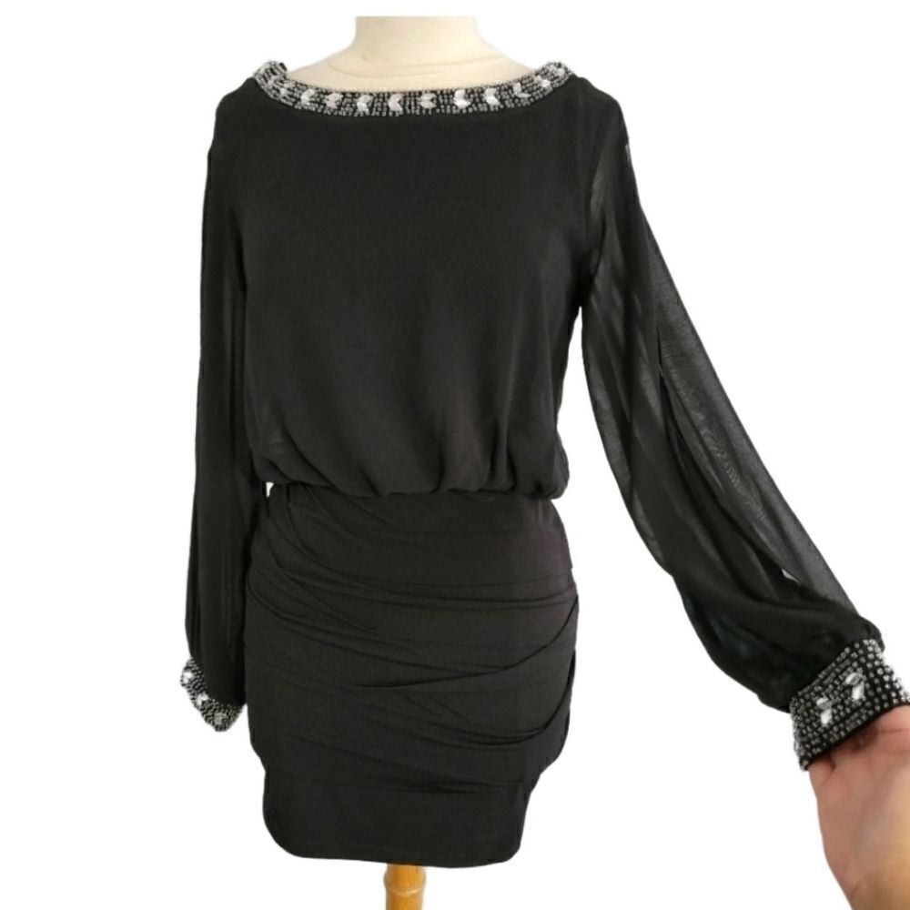 City triangles Black Dress With Embellished Neckline Sz M black